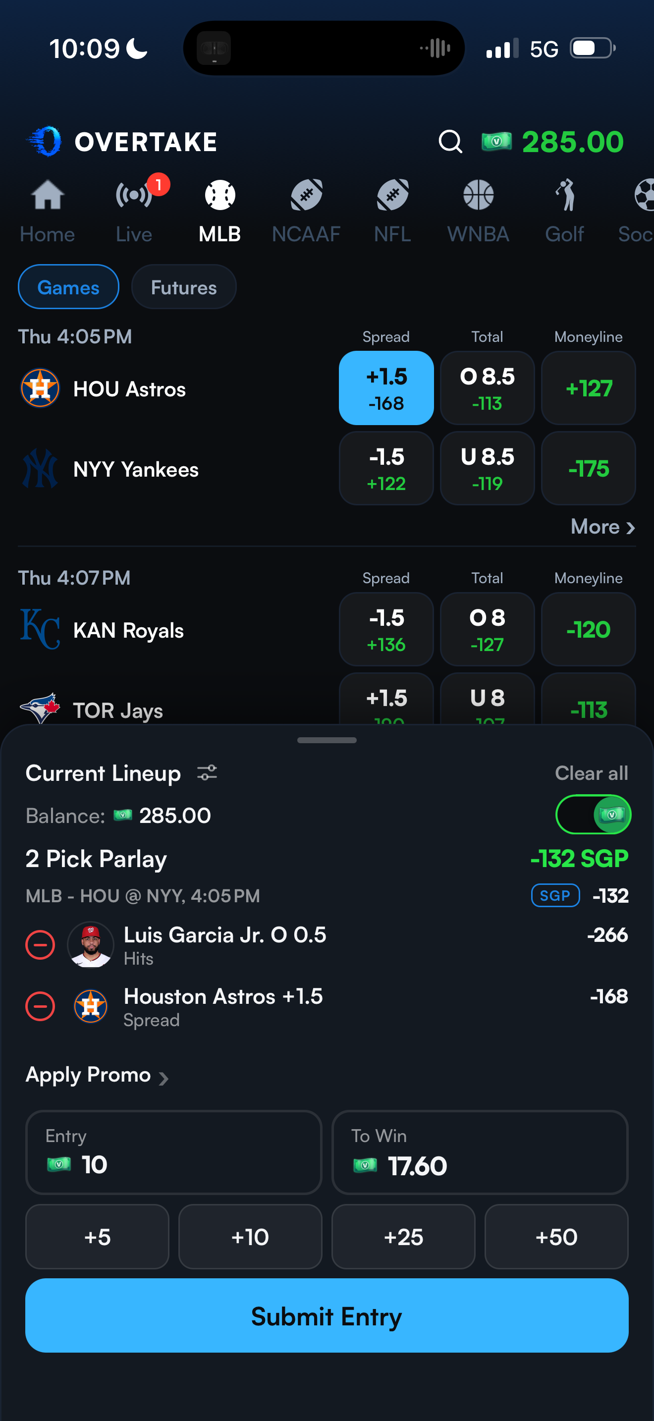 Overtake app picks screen